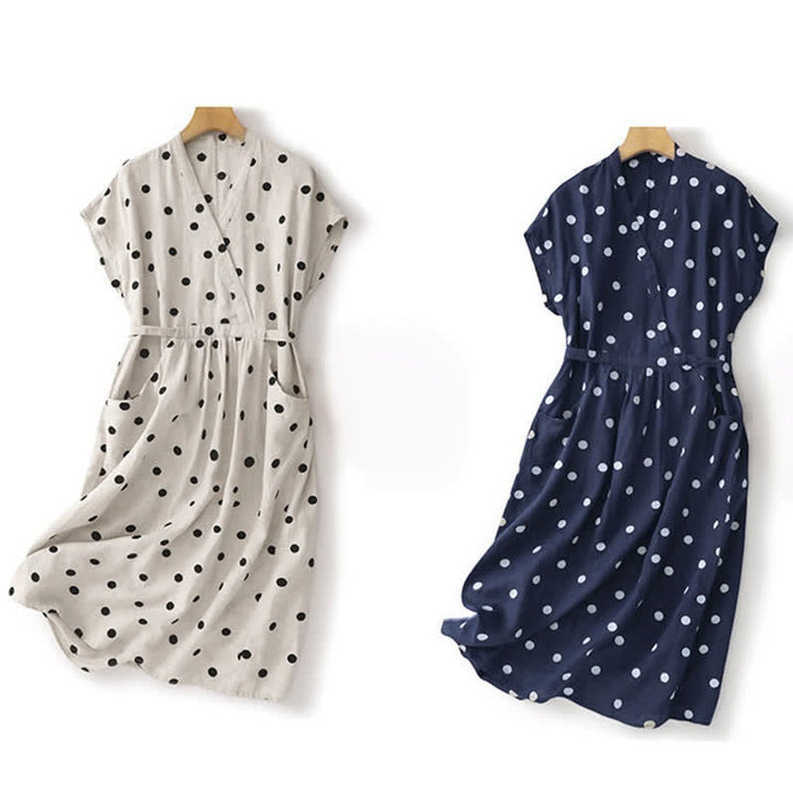 Buddha Stones Midi jurk voor dames met V-hals, vetersluiting en Zakken. - image 19