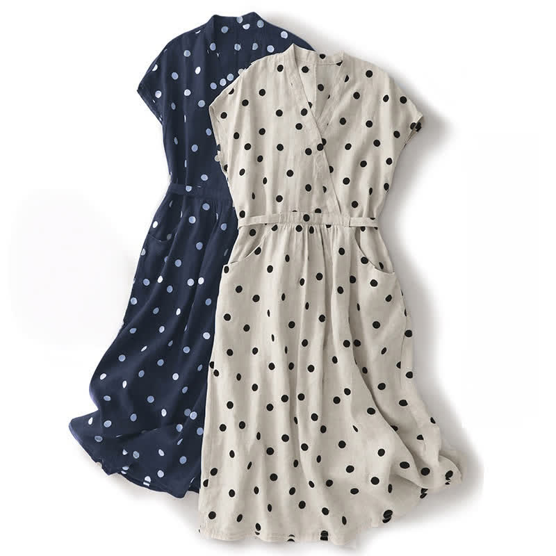 Buddha Stones Midi jurk voor dames met V-hals, vetersluiting en Zakken. - image 18