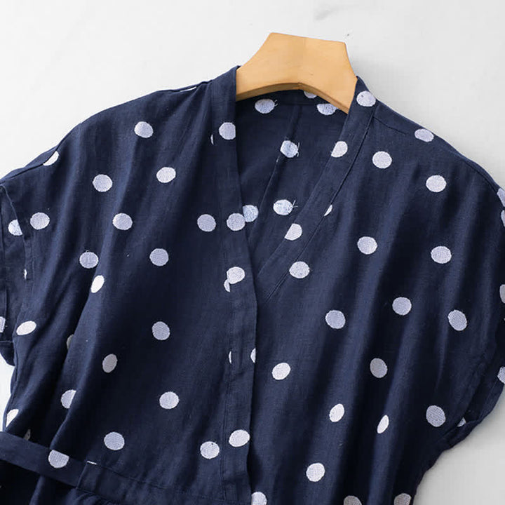 Buddha Stones Midi jurk voor dames met V-hals, vetersluiting en Zakken. - image 1