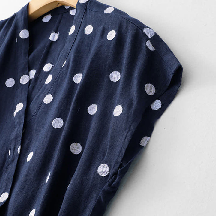 Buddha Stones Midi jurk voor dames met V-hals, vetersluiting en Zakken. - image 2