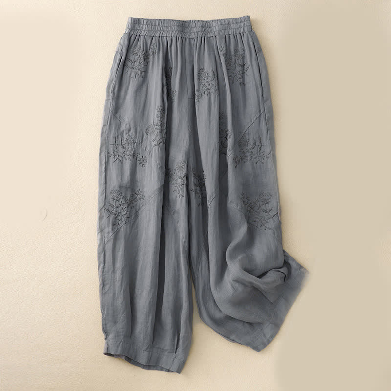 Buddha Stones Harembroek voor dames met geborduurd patroon en Zakken - Grijs - US12, UK/AU16, EU44 (3XL) - image 0