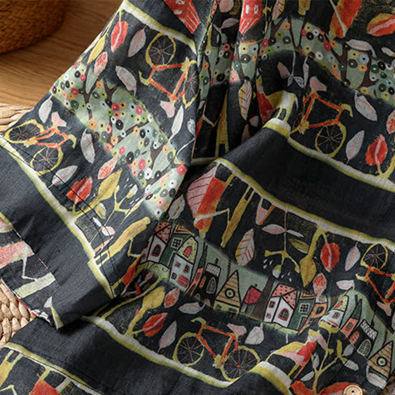 Buddha Stones Damesoverhemd van polyester met V-hals en driekwartmouwen, met plantenprint en Mouwlengte . - image 14