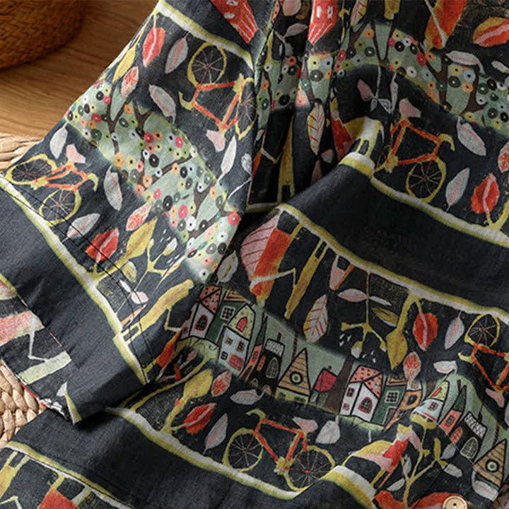 Buddha Stones Damesoverhemd van polyester met V-hals en driekwartmouwen, met plantenprint en Mouwlengte . - image 14