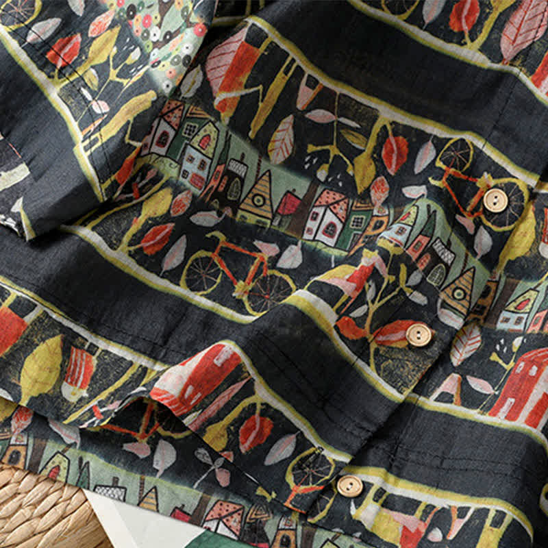 Buddha Stones Damesoverhemd van polyester met V-hals en driekwartmouwen, met plantenprint en Mouwlengte . - image 15