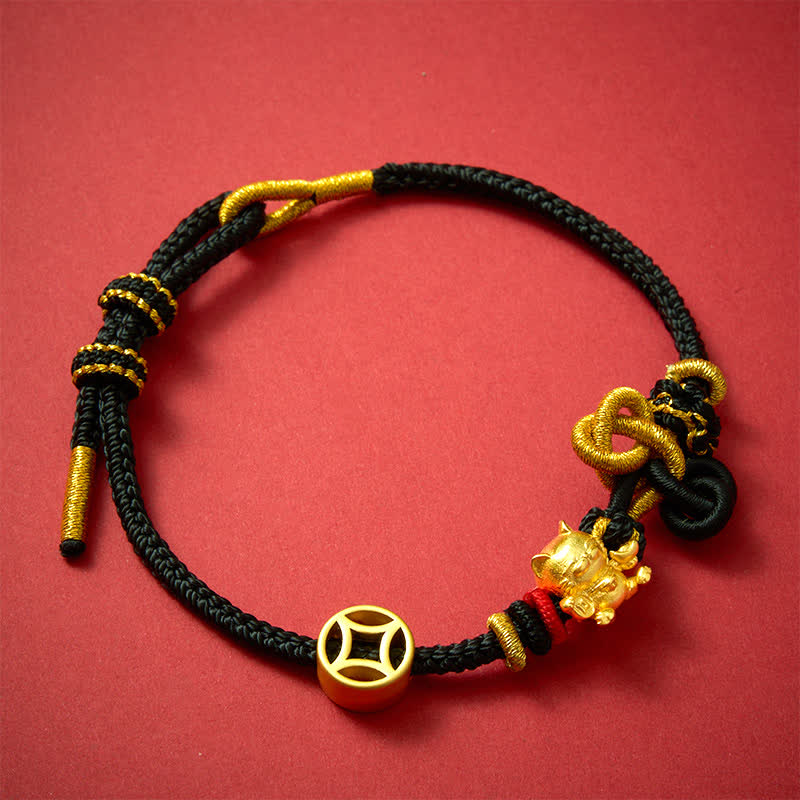 Buddha Stones Gouden gelukskat Armband met rood koord ter bescherming. - image 15