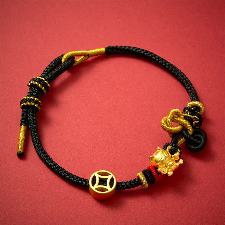 Buddha Stones Gouden gelukskat Armband met rood koord ter bescherming. - image 15