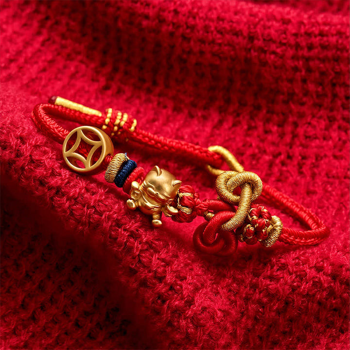 Buddha Stones Gouden gelukskat Armband met rood koord ter bescherming. - image 9