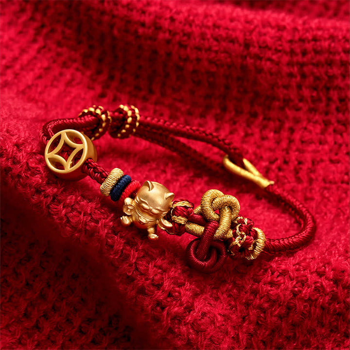 Buddha Stones Gouden gelukskat Armband met rood koord ter bescherming. - image 2