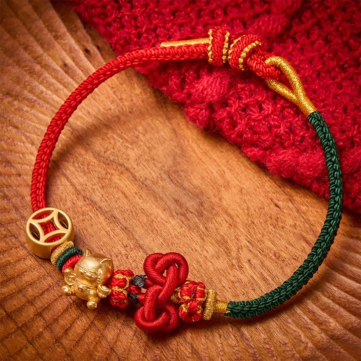 Buddha Stones Gouden gelukskat Armband met rood koord ter bescherming. - Rood Groen - image 10