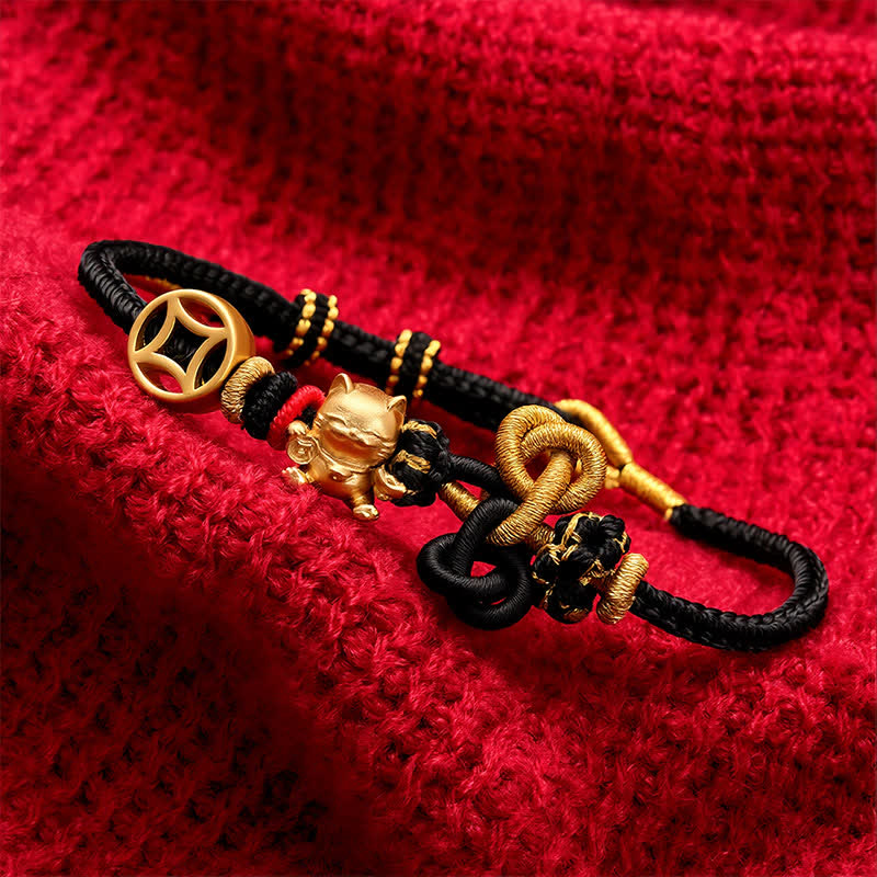 Buddha Stones Gouden gelukskat Armband met rood koord ter bescherming. - image 16