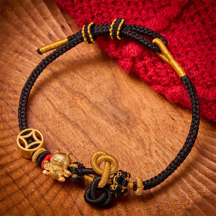 Buddha Stones Gouden gelukskat Armband met rood koord ter bescherming. - Zwart - image 14
