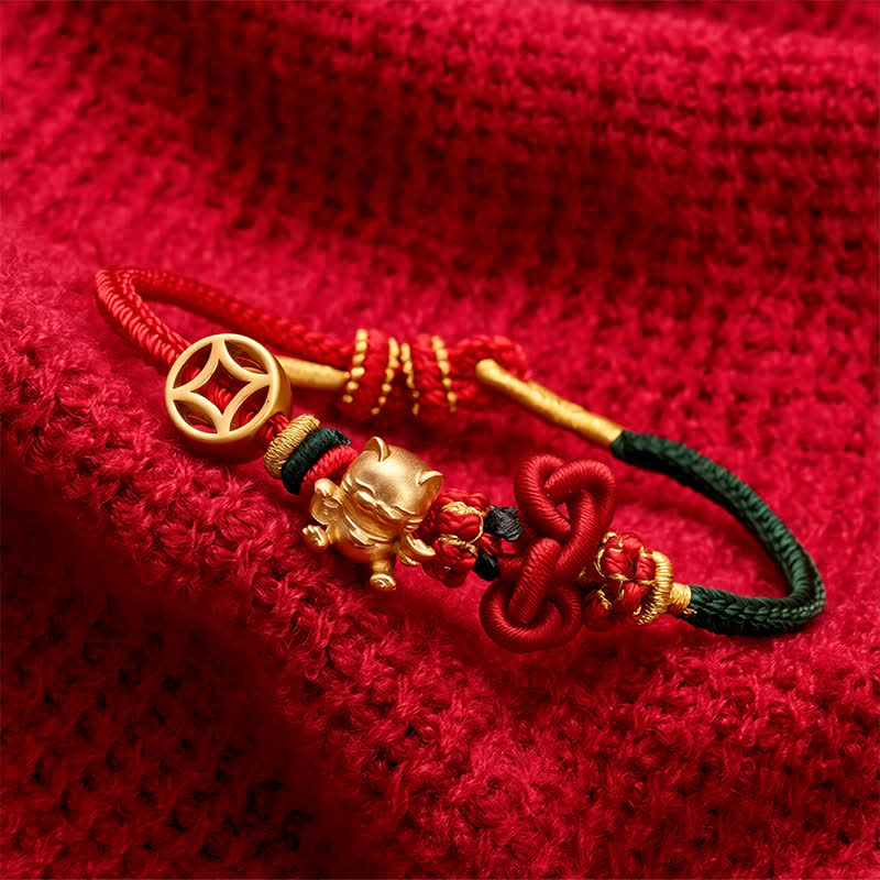 Buddha Stones Gouden gelukskat Armband met rood koord ter bescherming. - image 12