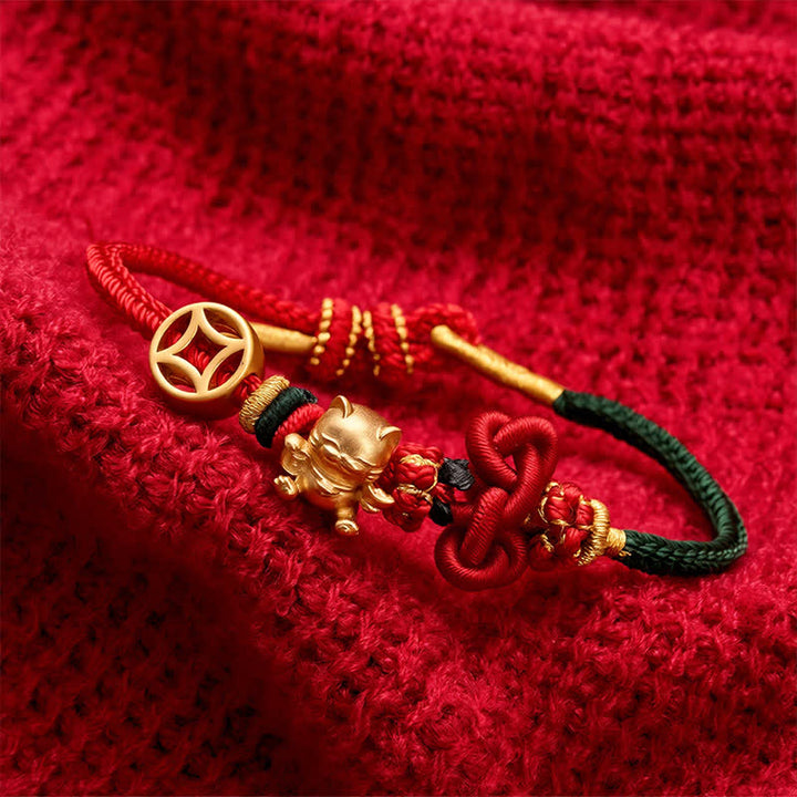 Buddha Stones Gouden gelukskat Armband met rood koord ter bescherming. - image 12