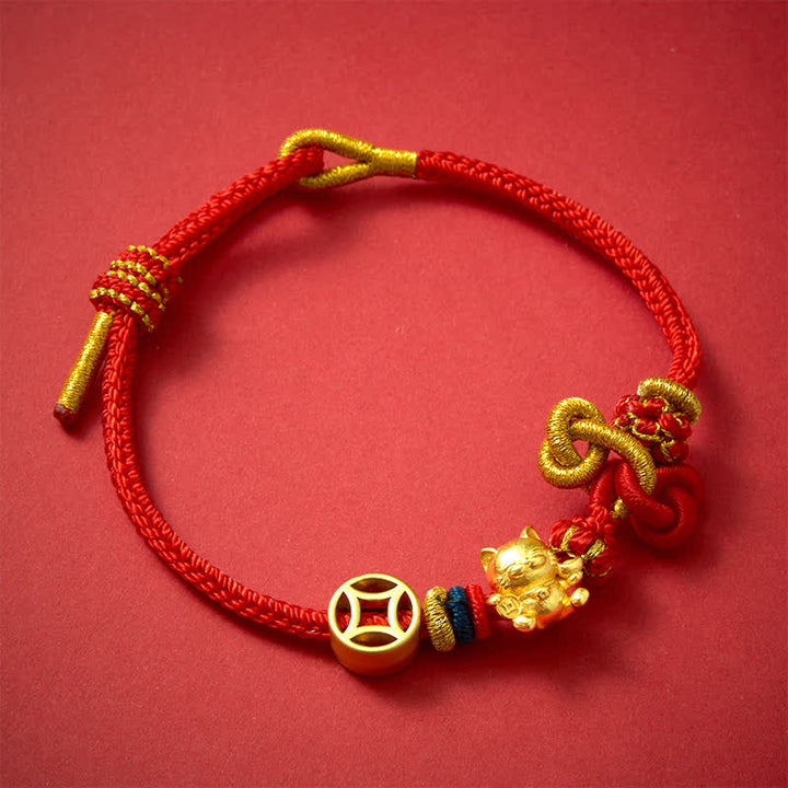 Buddha Stones Gouden gelukskat Armband met rood koord ter bescherming. - image 4