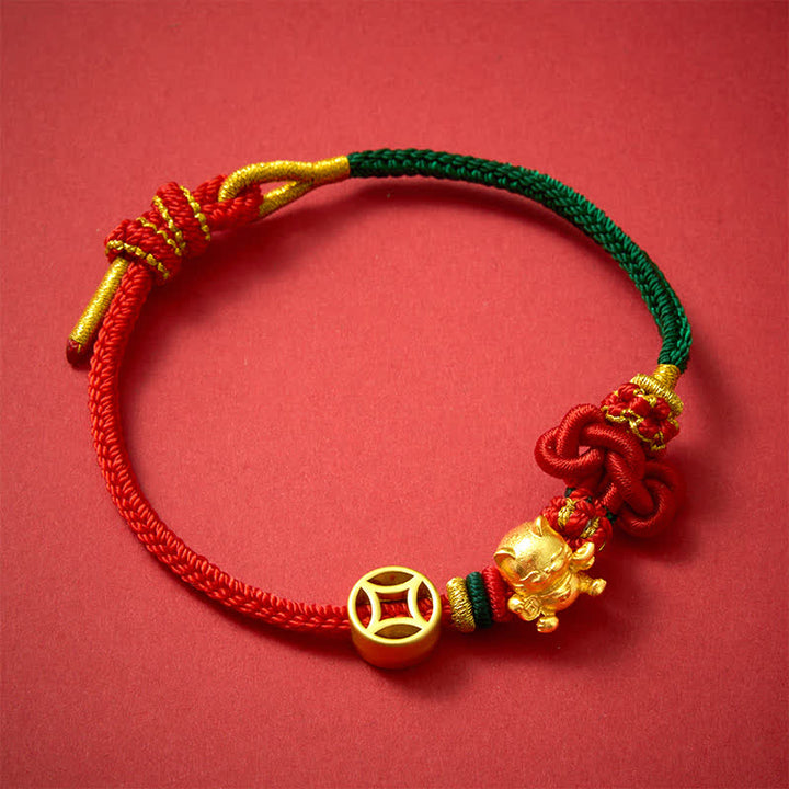 Buddha Stones Gouden gelukskat Armband met rood koord ter bescherming. - image 11