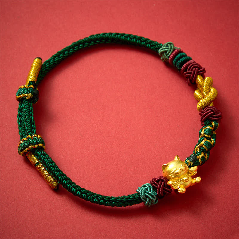 Buddha Stones Handgeweven Armband met gelukskatje en rode draad - image 1