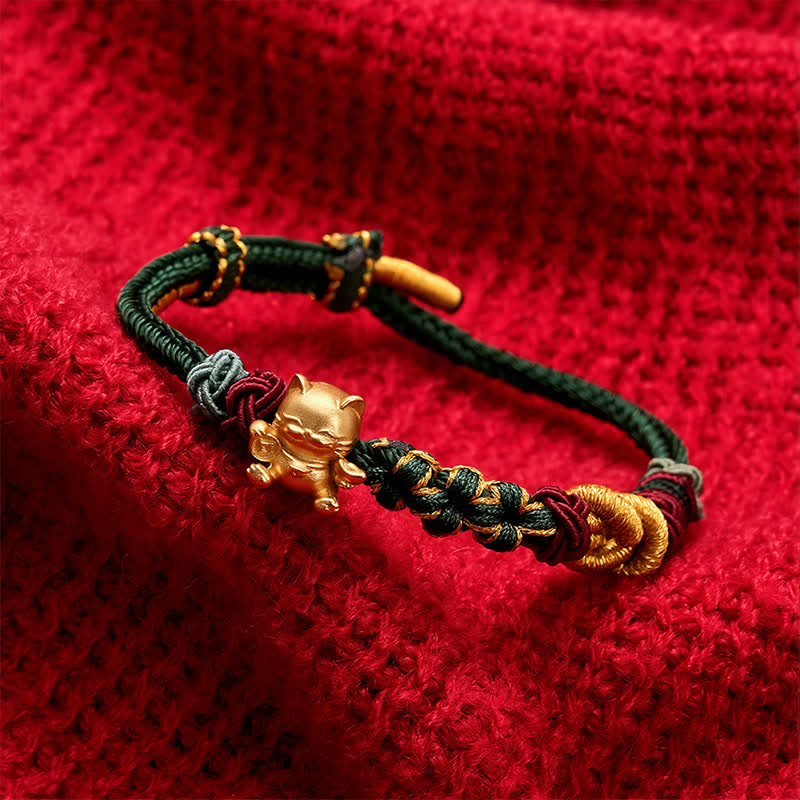Buddha Stones Handgeweven Armband met gelukskatje en rode draad - image 2