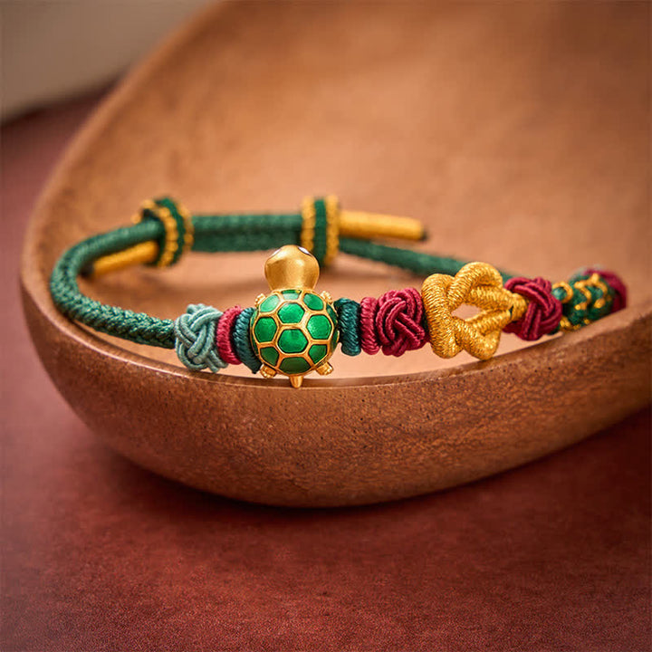 Buddha Stones Handgeweven koperen schildpad rode koord Armband - image 2