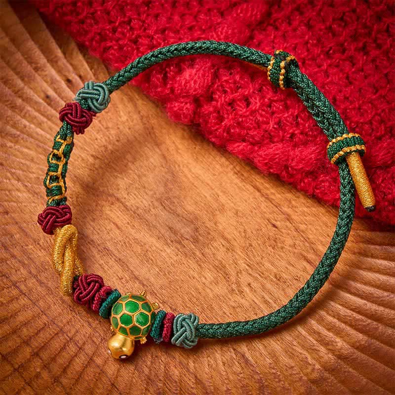 Buddha Stones Handgeweven koperen schildpad rode koord Armband - Groene draad - image 0