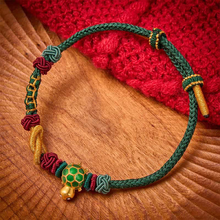 Buddha Stones Handgeweven koperen schildpad rode koord Armband - Groene draad - image 0