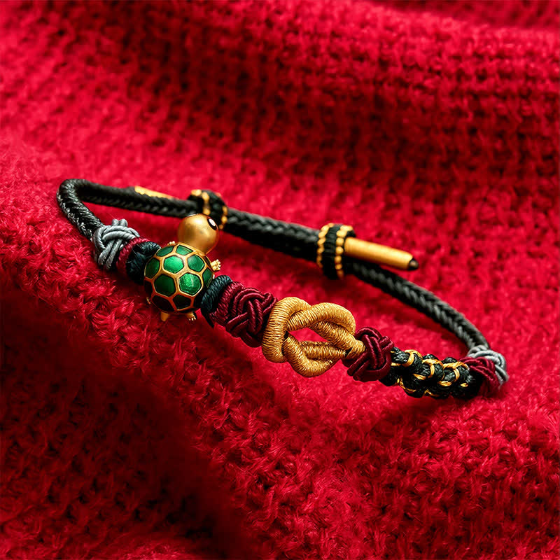 Buddha Stones Handgeweven koperen schildpad rode koord Armband - image 3