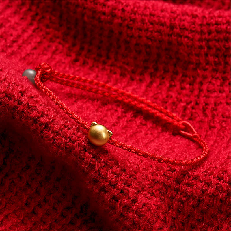 Buddha Stones Koperen kattenkop jade rode koord Armband - image 3