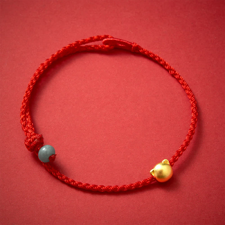 Buddha Stones Koperen kattenkop jade rode koord Armband - Rode draad (Bescherming ♥ Geluk) - image 0