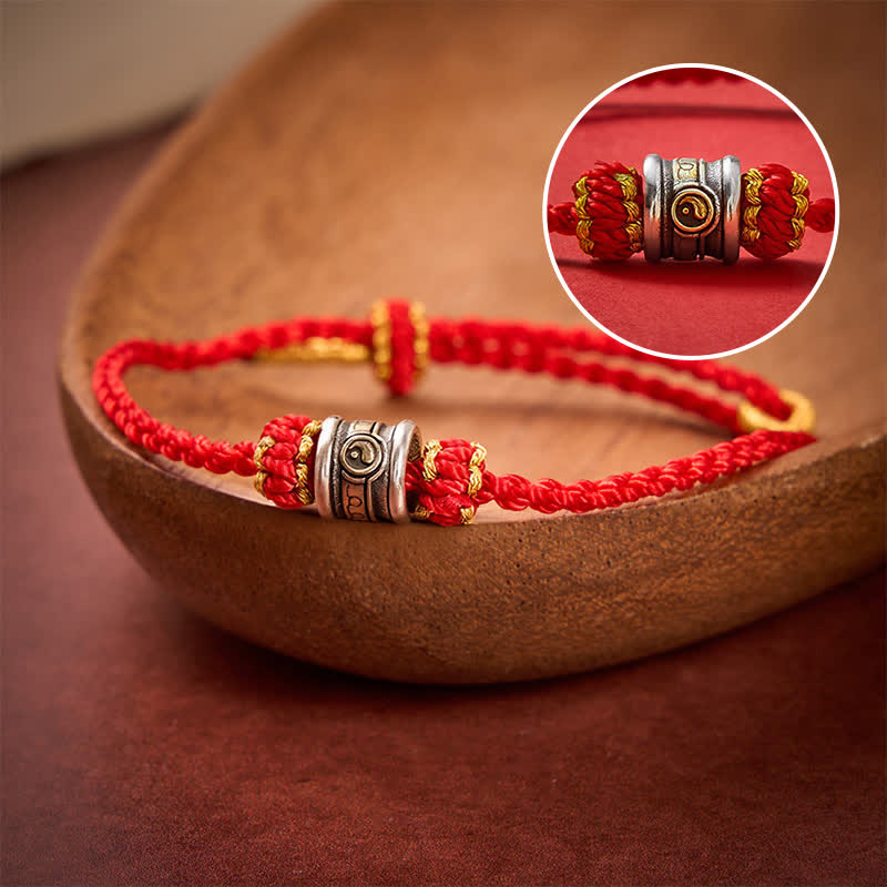 Buddha Stones Koperen Yin Yang Armband met rode koordjes - Rode draad - image 0
