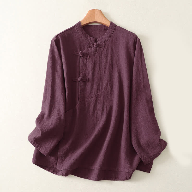 Buddha Stones Casual effen damesoverhemd met Lange mouw en kikkerknopen - Paars - US8-10，UK/AU12-14，EU40-42 (2XL) - image 1