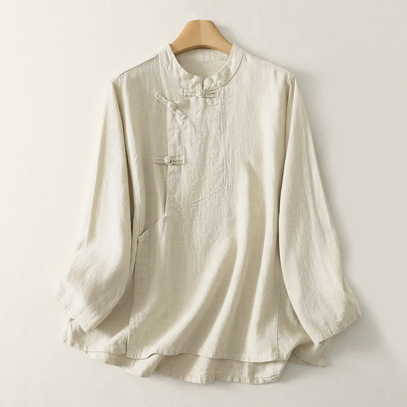 Buddha Stones Casual effen damesoverhemd met Lange mouw en kikkerknopen - Beige - US8-10，UK/AU12-14，EU40-42 (2XL) - image 6