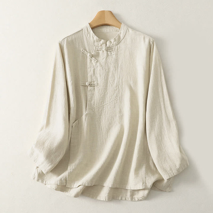 Buddha Stones Casual effen damesoverhemd met Lange mouw en kikkerknopen - Beige - US8-10，UK/AU12-14，EU40-42 (2XL) - image 6