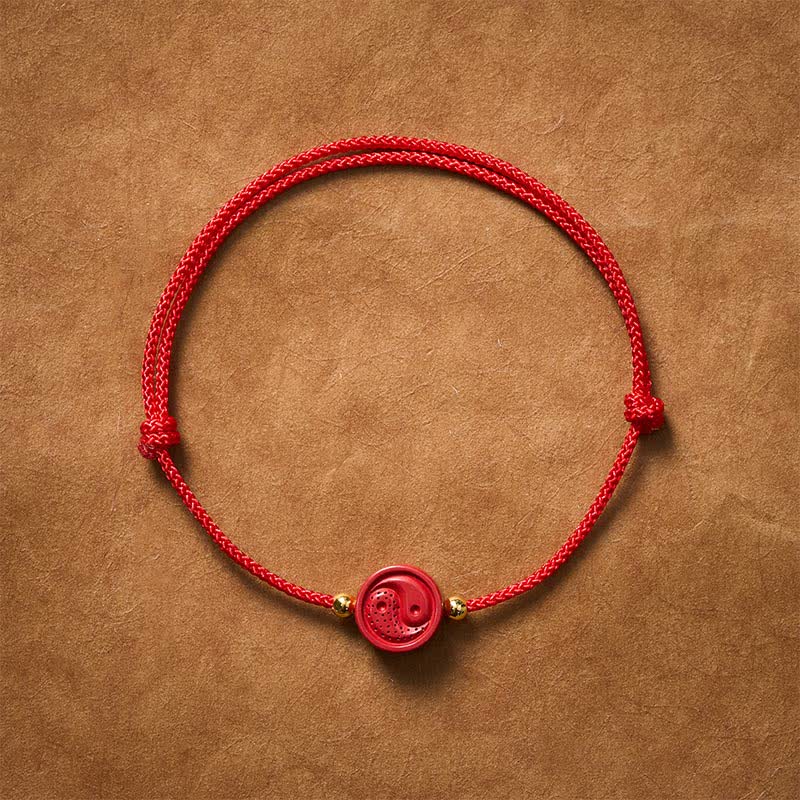 Buddha Stones Yin Yang rode koord Armband - 5,9–6,7 inch (15–17 cm) - image 0