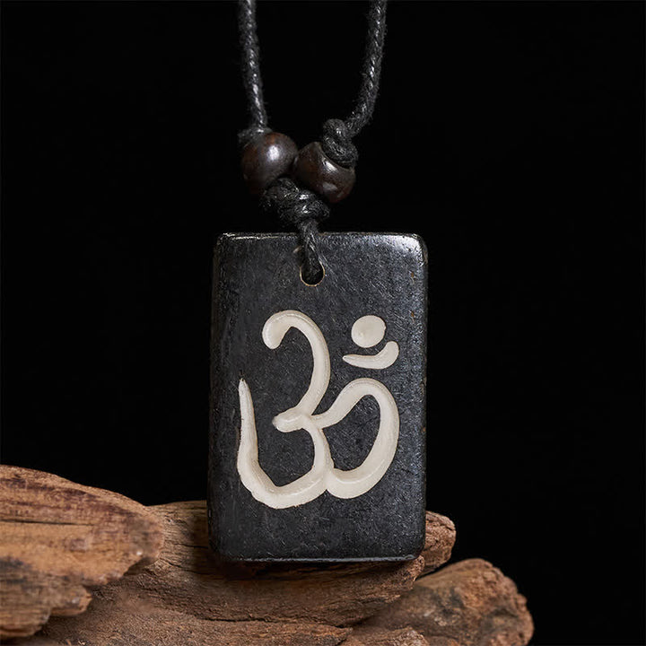 Buddha Stones Handgesneden OM Tibetaanse mindfulness hanger Ketting van beenkraal - image 3
