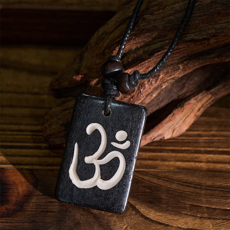 Buddha Stones Handgesneden OM Tibetaanse mindfulness hanger Ketting van beenkraal - image 4