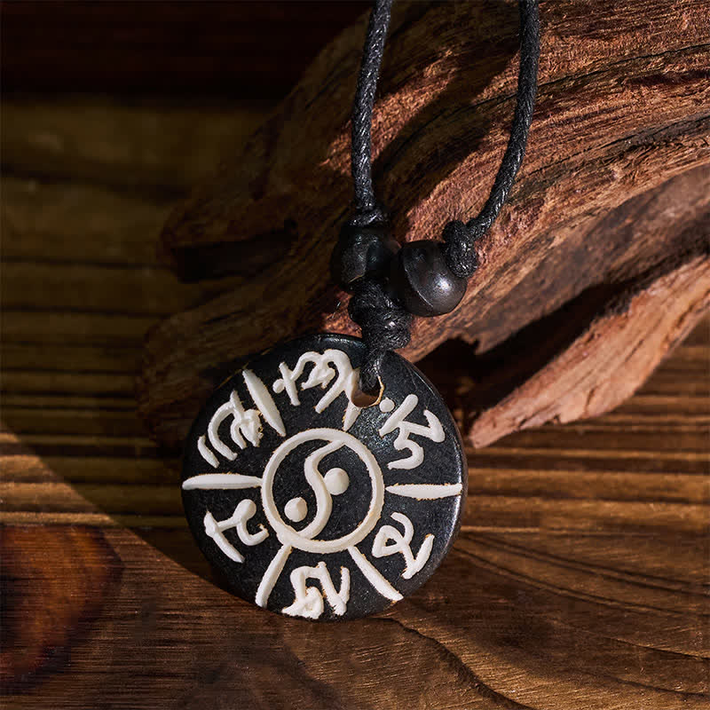 Buddha Stones Handgesneden beenkraal Om Mani Padme Hum Yin Yang Ketting - image 2