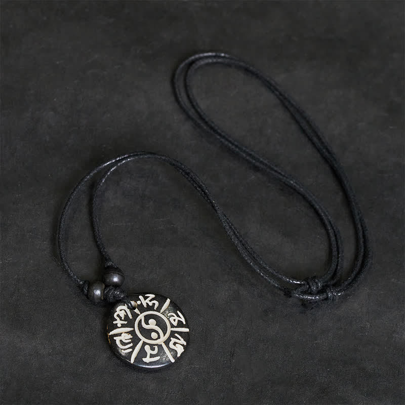 Buddha Stones Handgesneden beenkraal Om Mani Padme Hum Yin Yang Ketting - image 3