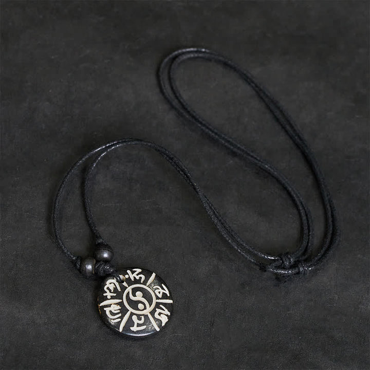 Buddha Stones Handgesneden beenkraal Om Mani Padme Hum Yin Yang Ketting - image 3