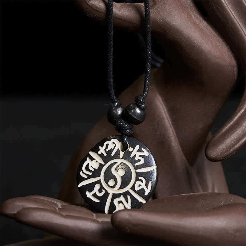 Buddha Stones Handgesneden beenkraal Om Mani Padme Hum Yin Yang Ketting - image 1