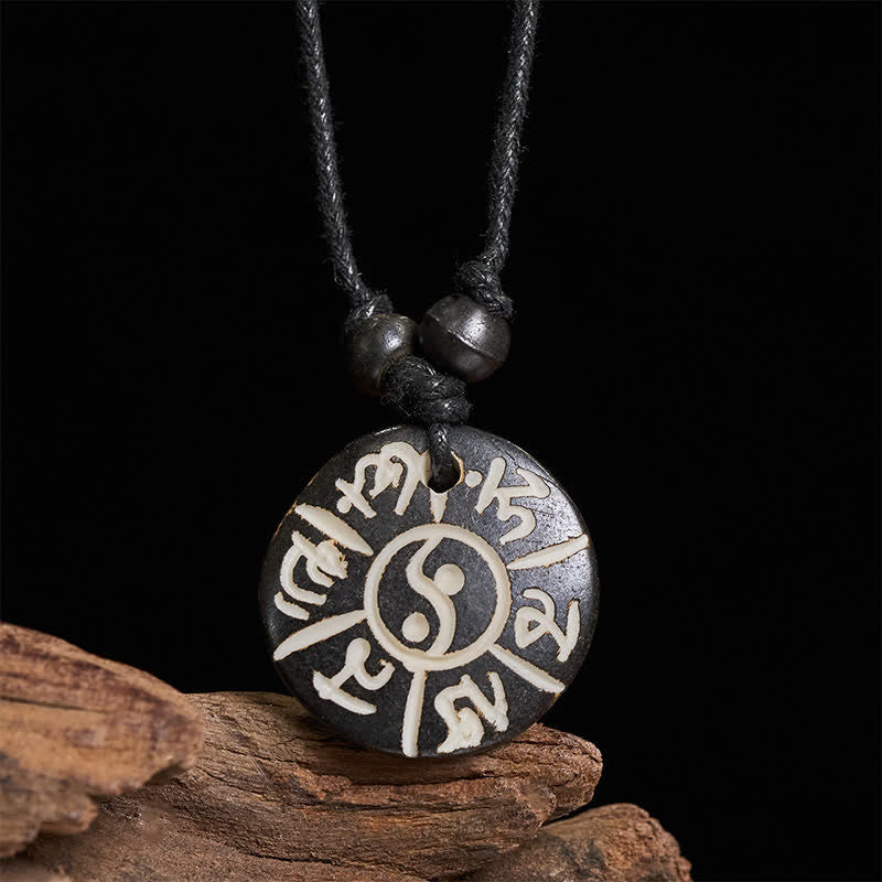 Buddha Stones Handgesneden beenkraal Om Mani Padme Hum Yin Yang Ketting - Om Mani Padme Hum(Liefde ♥ Focus) - image 0