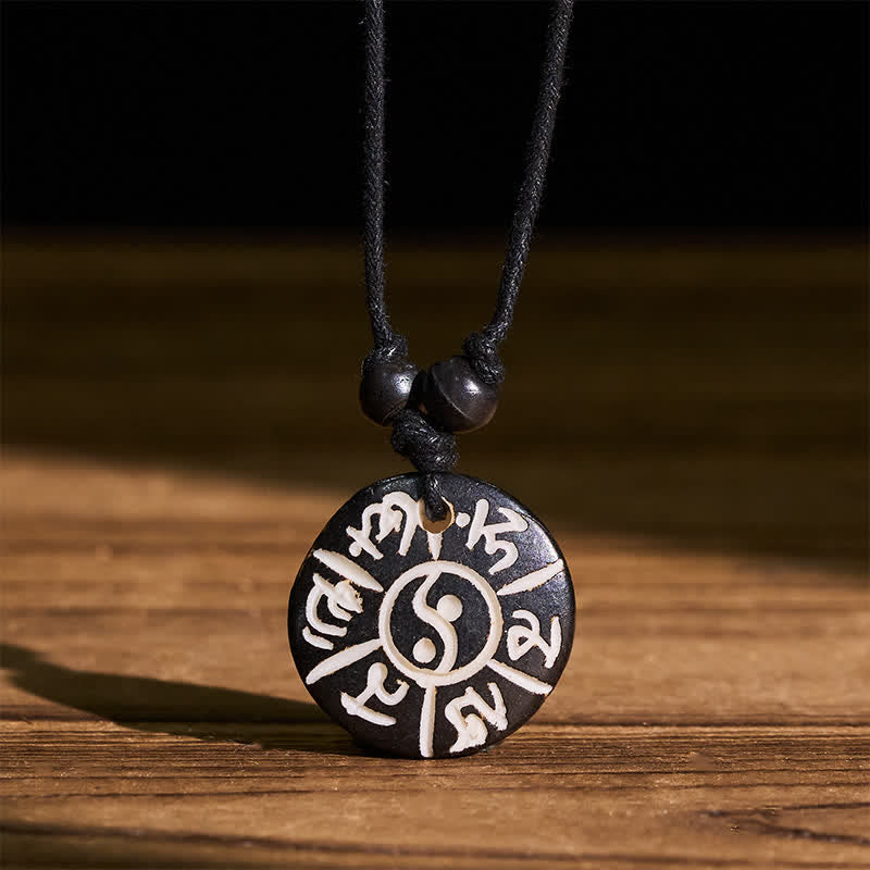 Buddha Stones Handgesneden beenkraal Om Mani Padme Hum Yin Yang Ketting - image 4