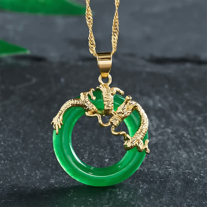 Buddha Stones Jade Draak Ronde Hanger Ketting - Gouden - image 0
