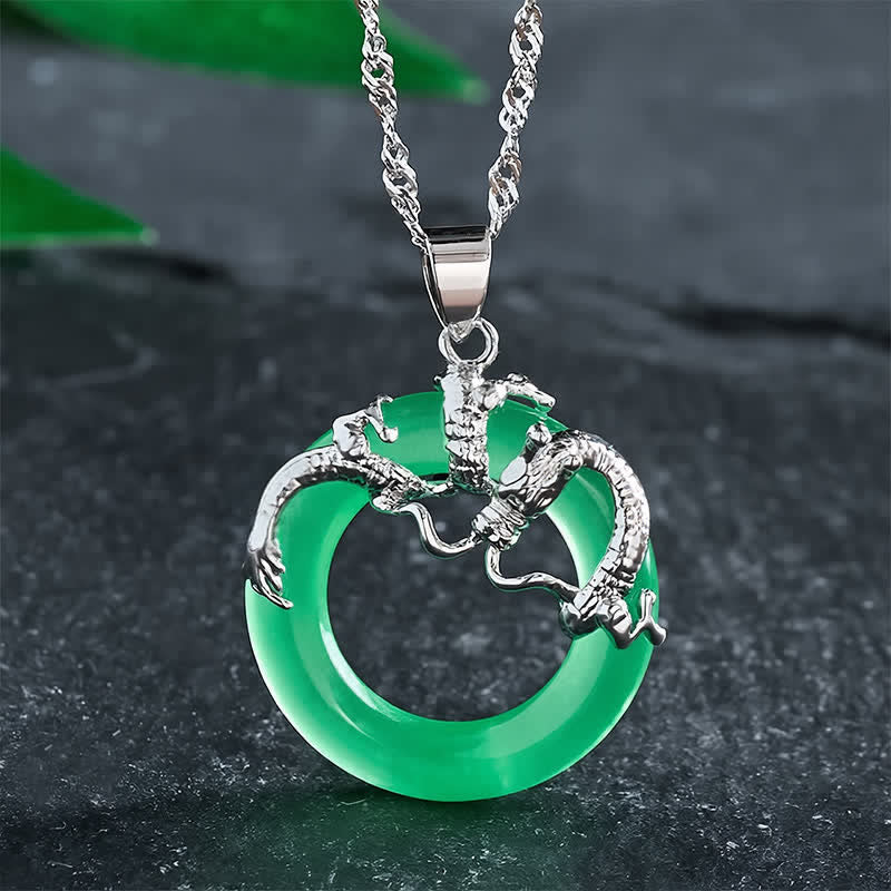 Buddha Stones Jade Draak Ronde Hanger Ketting - Zilverachtig - image 7