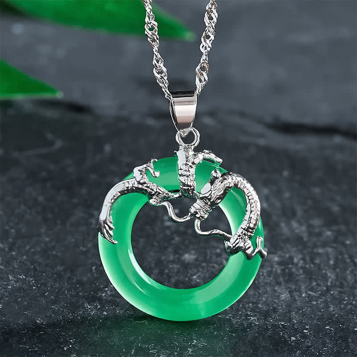 Buddha Stones Jade Draak Ronde Hanger Ketting - Zilverachtig - image 7
