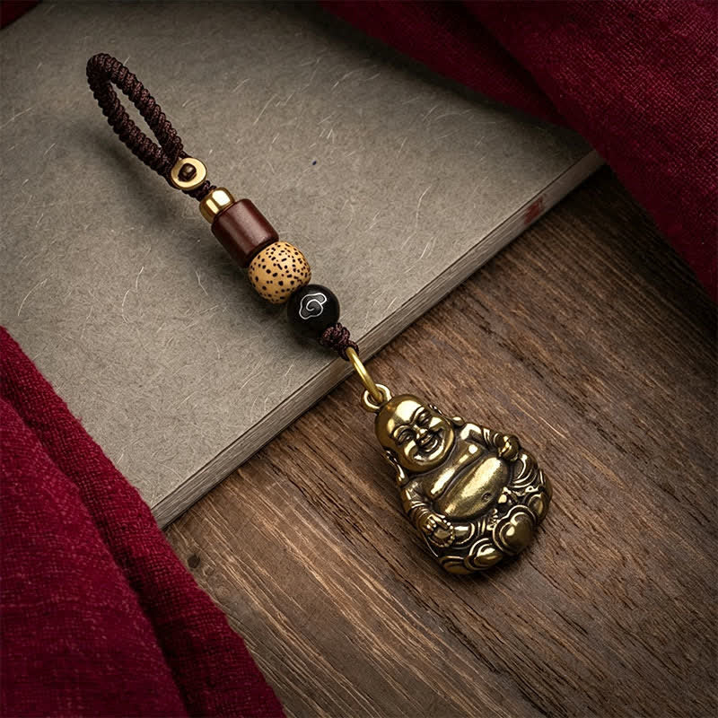 Buddha Stones Messing Lachende Boeddha Aardingsgeluk Gevlochten Sleutelhangers - image 1