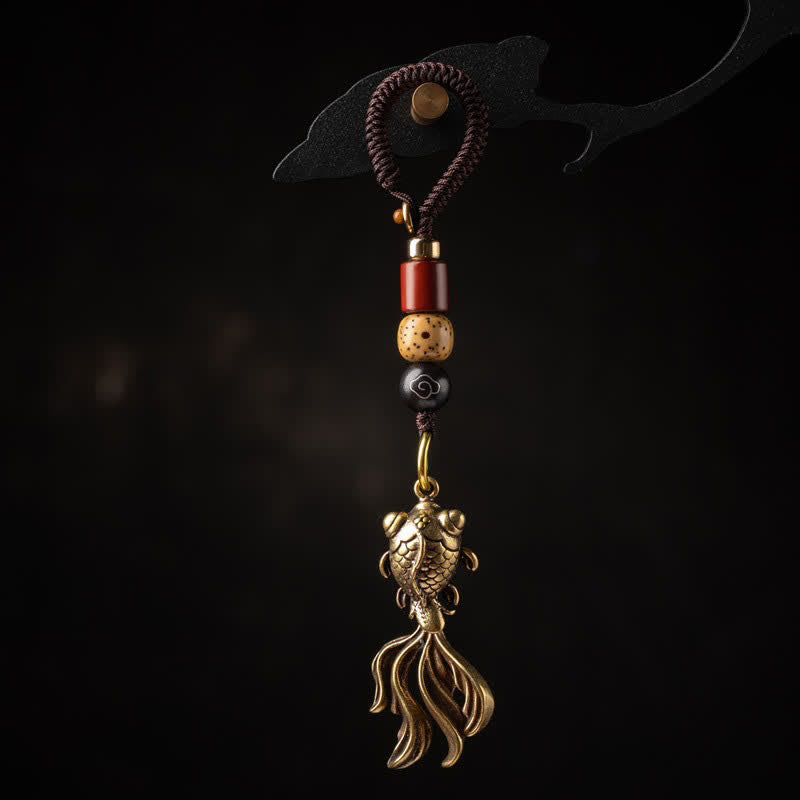 Buddha Stones Messing koi-vis bedeltje voor Sleutelhangers als symbool van rijkdom. - Sleutelhangers met koi-visjes ( Maat hanger: 33*22*0,8 mm) - image 0