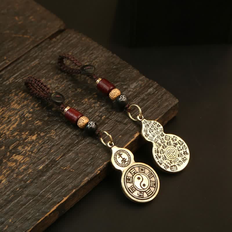 Buddha Stones Messing Bagua Kalebas Pi Xiu Vijf Keizer Munten Hanger Beschermingsamulet Sleutelhangers - image 0