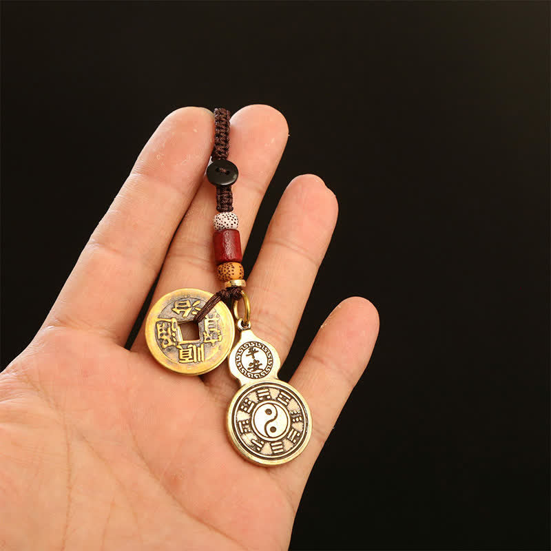 Buddha Stones Messing Bagua Kalebas Pi Xiu Vijf Keizer Munten Hanger Beschermingsamulet Sleutelhangers - image 13