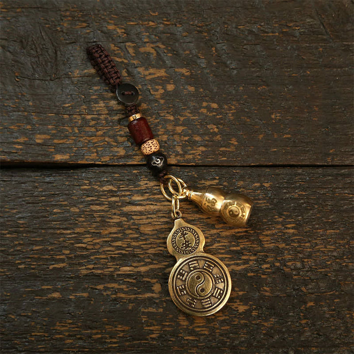 Buddha Stones Messing Bagua Kalebas Pi Xiu Vijf Keizer Munten Hanger Beschermingsamulet Sleutelhangers - Twee modellen van Bagua-kalebas - image 3