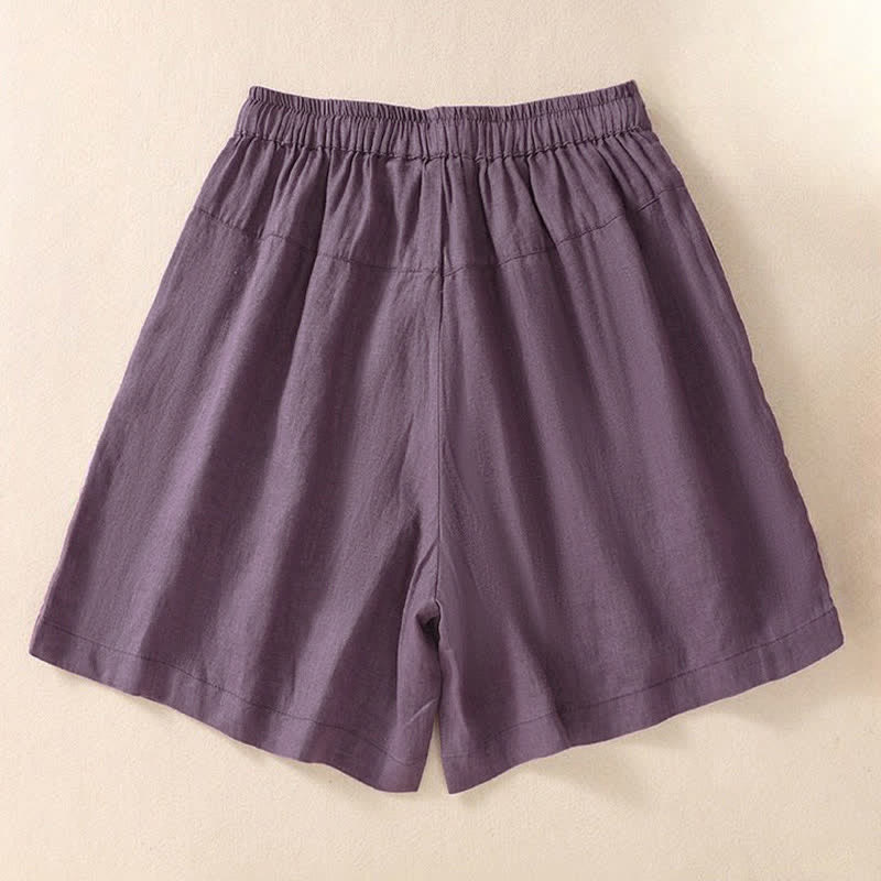 Buddha Stones Casual damesshorts met trekkoord, bloemenborduurpatroon en Zakken . - image 1