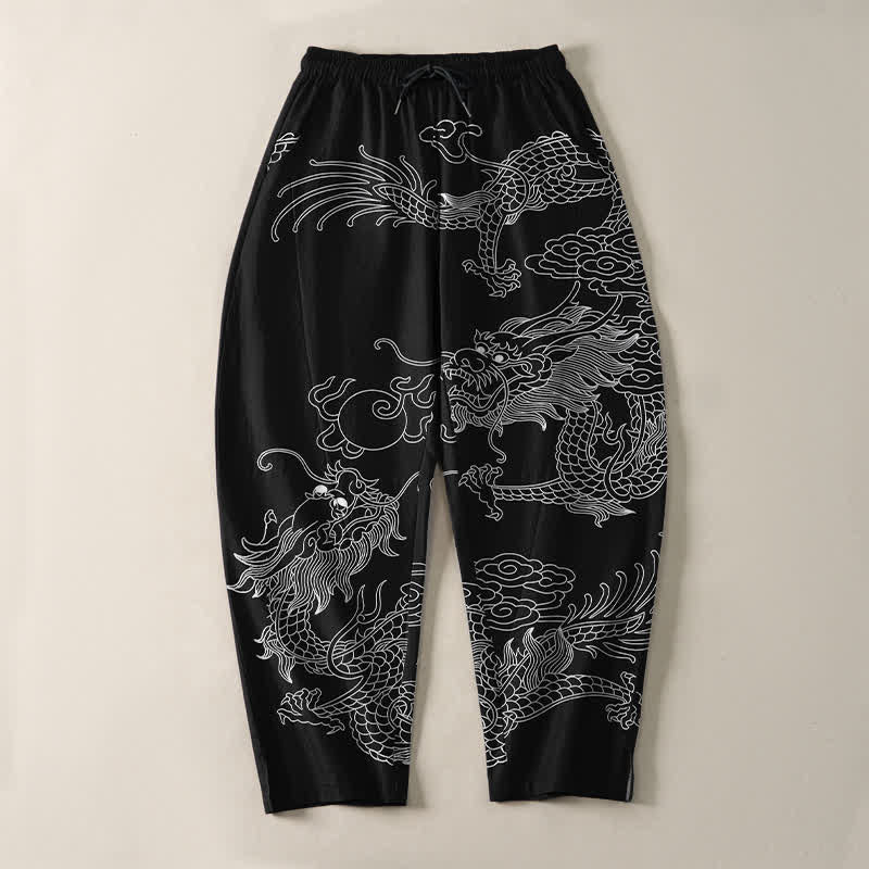 Buddha Stones Getailleerde herenbroek van 100% Cotton met Zakken , met patroon van een keizerlijke draak. - image 2